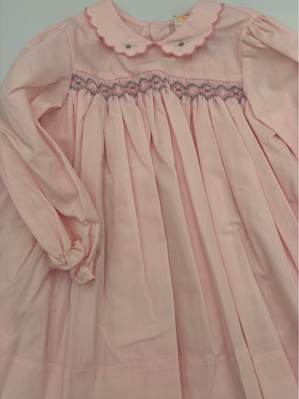 Vintage Soft Pink Smocked Long Sleeve Dress